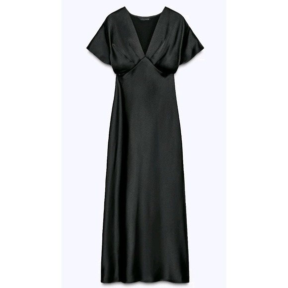 ZARA Satin Midi Dress Black Size Small NWT Elegant Party Cocktail - Picture 1 of 11